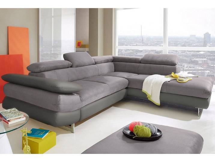 COTTA Ecksofa Solution L-Form, Design Sofa, bequeme Wellenunterfederung, Design Fuß, mit Arm- & Kopfteilverstellung, wahlweise mit Schlaffunktion