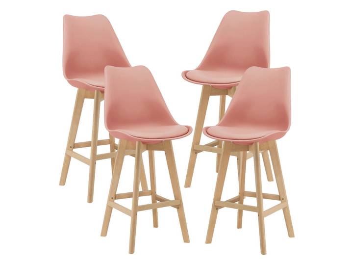 [en.casa] Barstuhl Lublin 4er-Set, Rosa, Leder, 48x105x58 cm, Esszimmer, Barmöbel, Barhocker