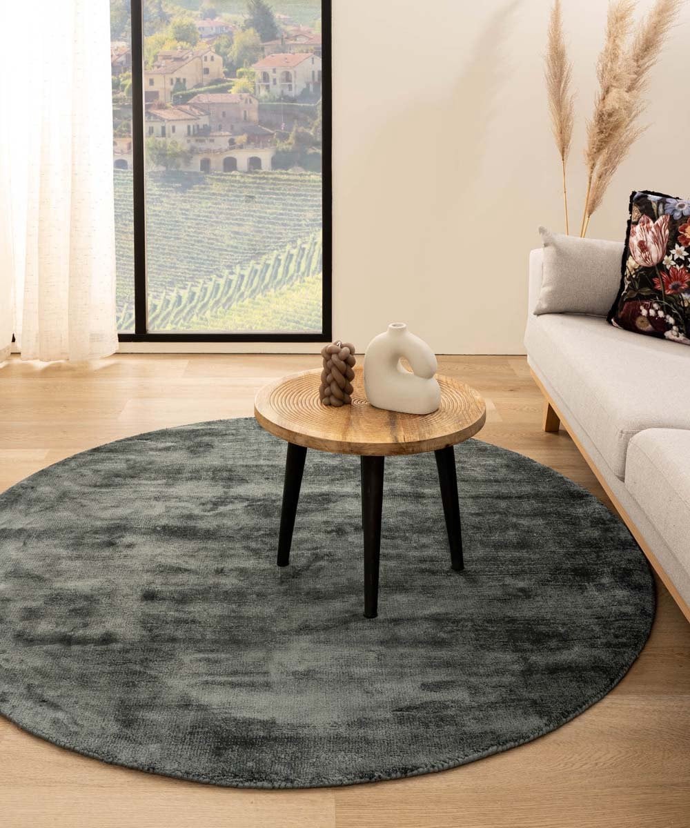 Viscose vloerkleed Glamour rond - Blauw