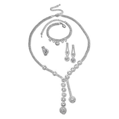 Collierkettchen STEUER "Kette Ohrringe Armband Ring Metall glanz Strass weiß", weiß, Halsketten, Damen, 47cm, Metall, L: 47 B: 4mm, glänzend, B:4mm