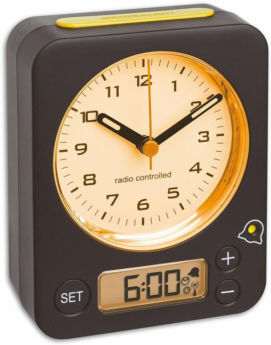 Funkwecker TFA DOSTMANN "Combo", gelb (gelb, schwarz), Wecker, Funkwecker gelb, schwarz Einheitsgröße
