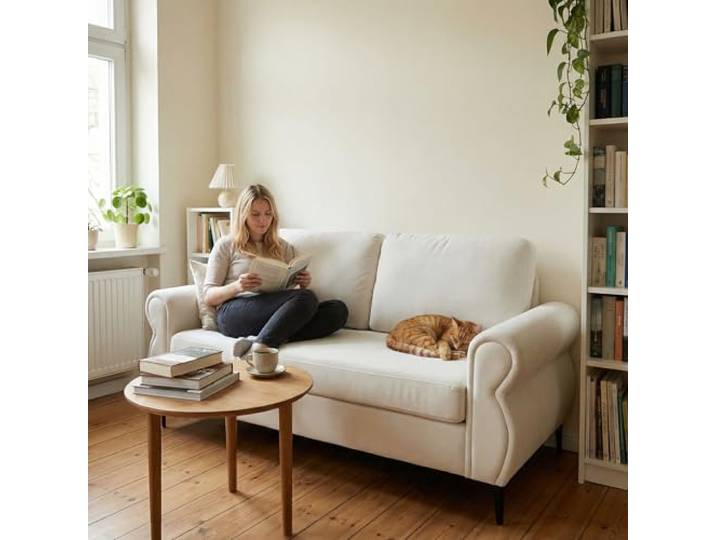 Ball & Cast Kleine Couch, Mini Sofa mit Federkern für Wohnzimmer, Schlafzimmer, Wohnung & Büro, Cremeweiß