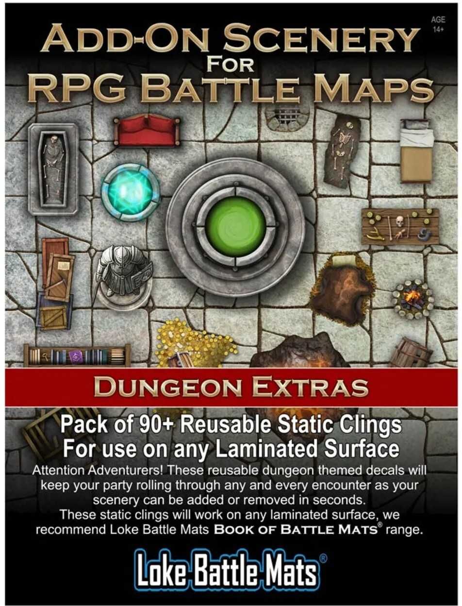 Dungeon Extras: Add-On Scenery for RPG Maps by Loke Battlemats, Reusable Static Clings for Tabletop Adventures