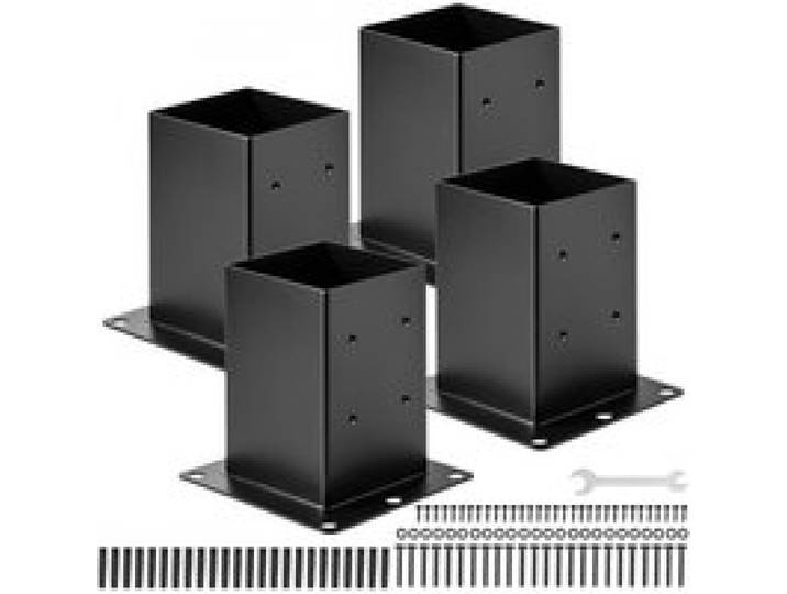 VEVOR Schroefhuls, 4 stuks, binnenafmetingen paaldrager 142x142 mm voor palen van 139,7x139,7 mm, grondhuls van koolstofstaal, ideaal voor ondersteuning van prieel, patioleuningen en dekbodemplaat, zwart