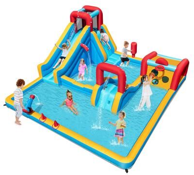 9-in-1 Giant Water Bounce House w/Climbing Wall & 2 Splash Pools