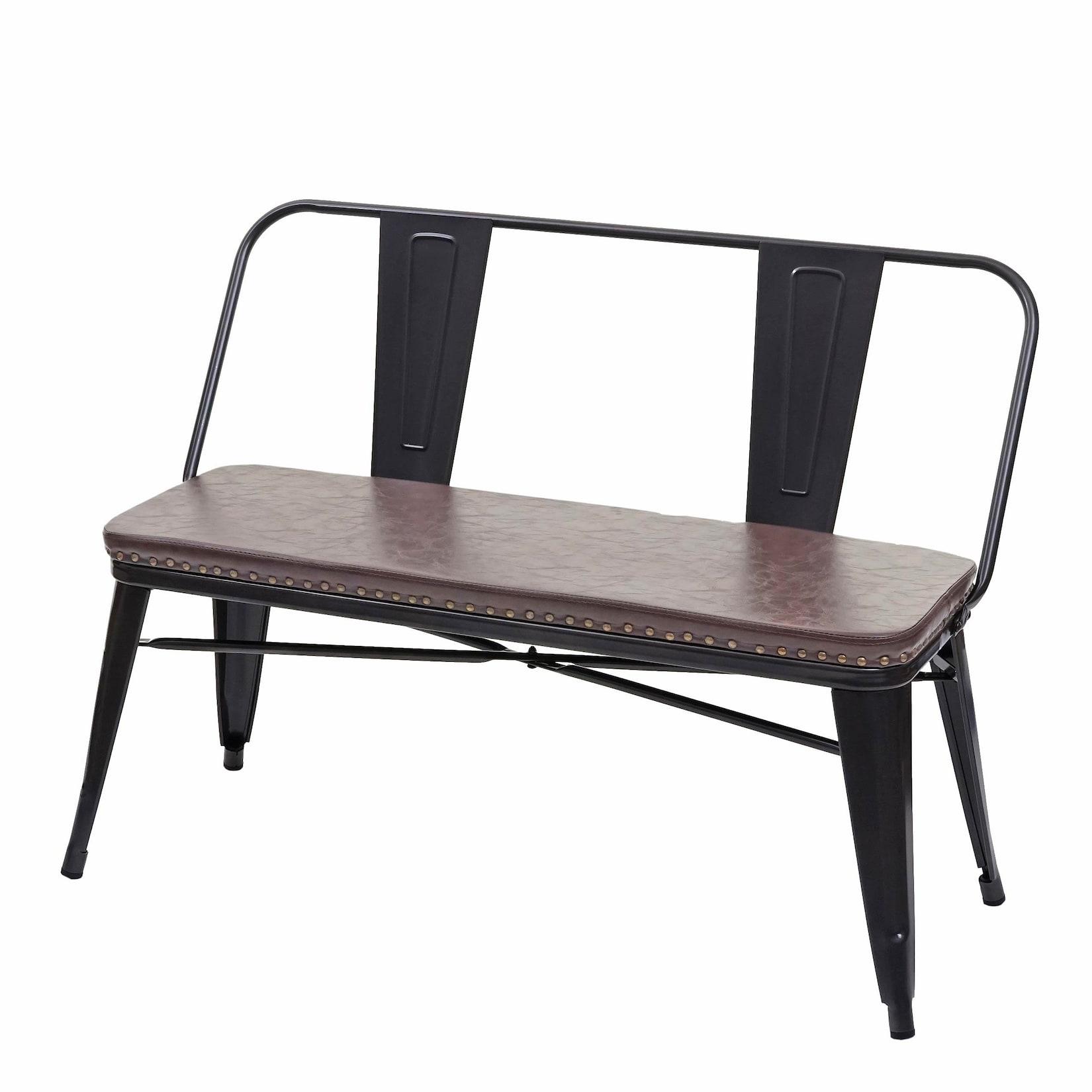 2er Sitzbank MCW-H10, Zweisitzer Garderobenbank Esszimmerbank Industrie-Design Vintage Kunstleder ~ schwarz-braun