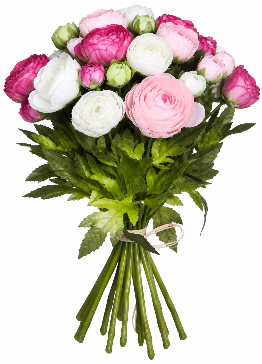 Mica Decorations Ranonkels Kunstbloemen Boeket - Roze - H35 x Ø26 cm