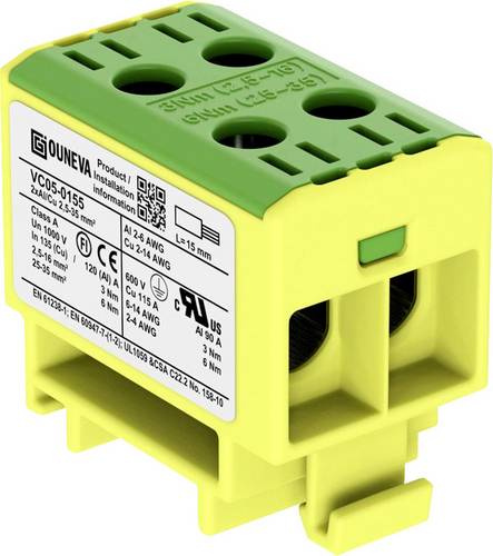Ouneva Group VC05-0155 Verteilerblock Schrauben Gelb-Grün 1St.