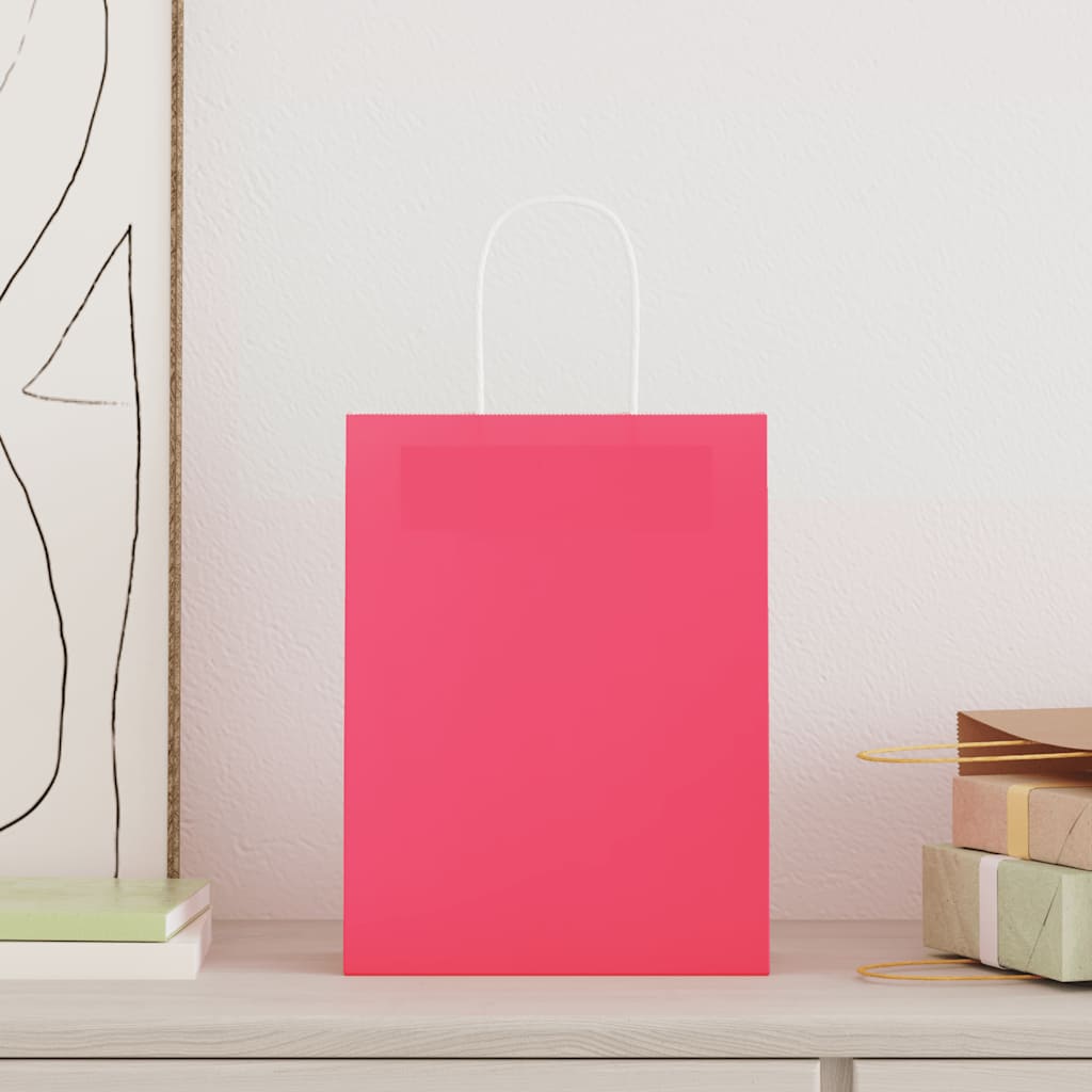 vidaXL Sacs en papier 50 pcs avec poignées rose 21x11x28 cm