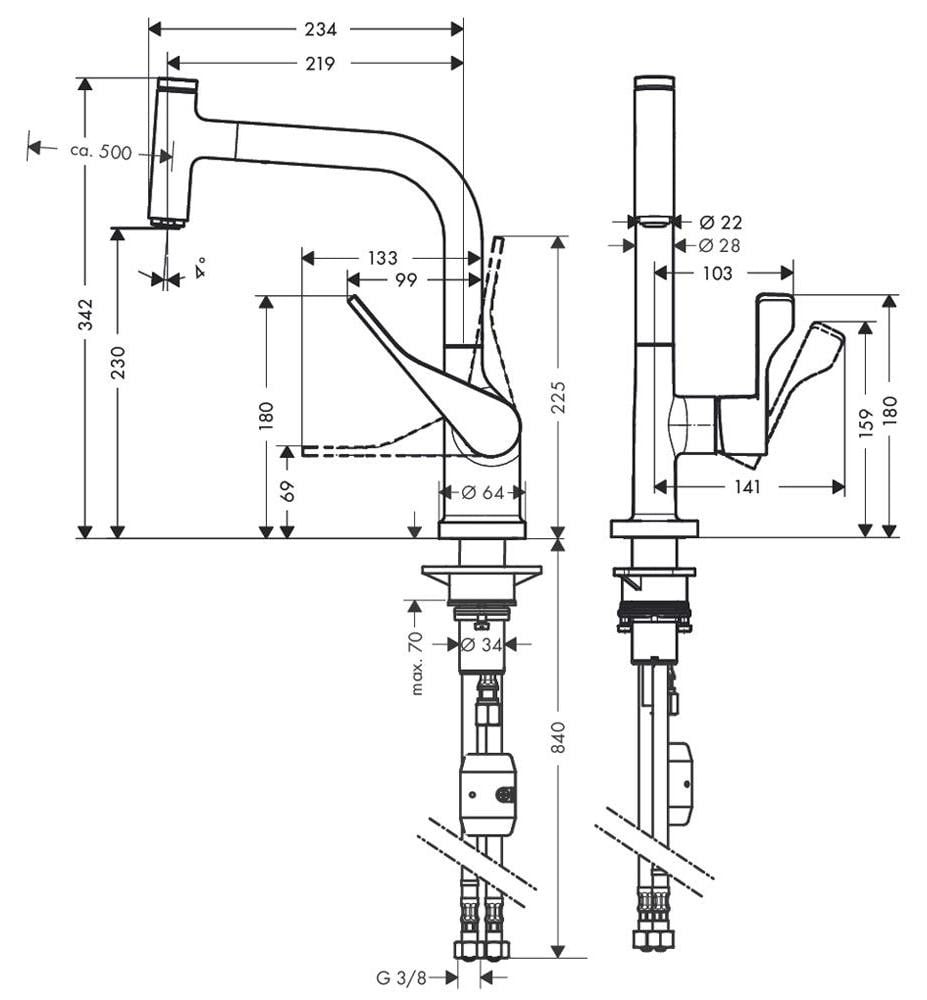 Hansgrohe AXOR CITTERIO SELECT Keukenmengkraan met één hendel, model DN 15, met uittrekbare douchekop en draaibare uitloop, chroom