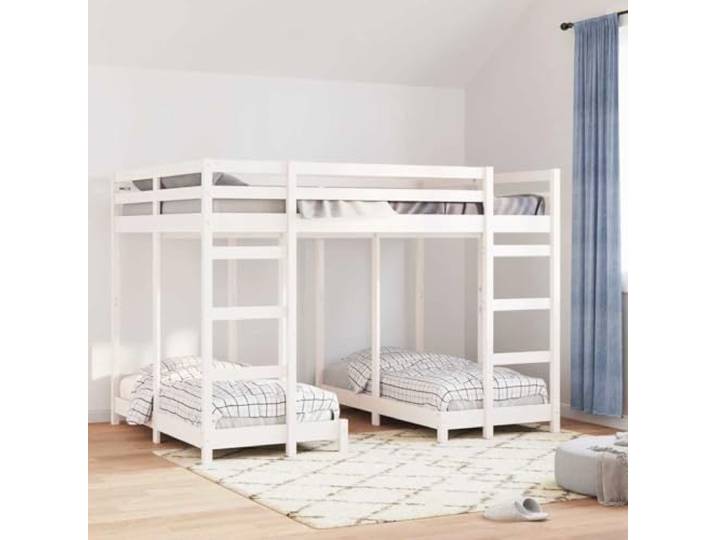 RJPLMFV Etagenbett, dreifach, Weiß, 140 x 200 cm, massives Kiefernholz 2 Leitern, Sicherheitsstangen, 3-stufiges Design, inklusive Latten, ideal für kleine Räume