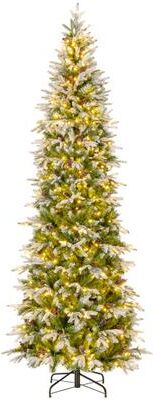Costway 6/7.5/9 Feet Pre-Lit Artificial Christmas Tree Snow Flocked Hinged-9 FT