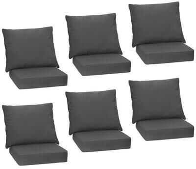 Costway Set of 6 Deep Seat Chair Cushion Pads Set with Rope Belts for Indoor and Outdoor-Gray