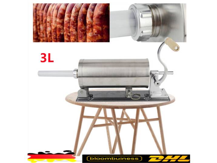 BYMAOCAR Machine de remplissage de saucisses à viande 3L 4 Tubes en acier inoxydable Machine de poussoir de saucisses manuelle professionnelle pour la cuisine
