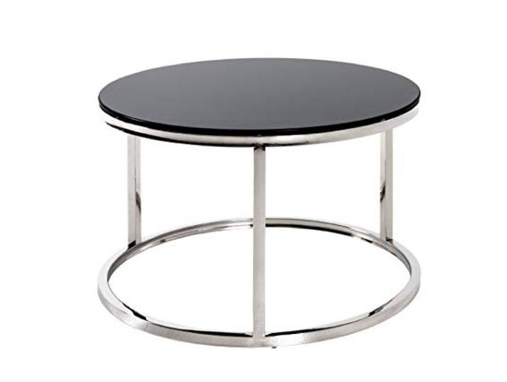HAKU Beistelltisch rund Edelstahl mit Glasplatte schwarz Sicherheitsglas 8 mm runder Couchtisch Art Deco - Maße: H 36 x Ø 60 cm; Style: Art Deco