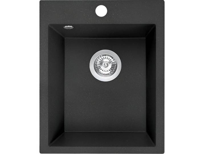 KOLMAN Küchenspüle Einzelbecken Chichi Granitspüle, Rechteckig, 48/39 cm, Schwarz, Space Saving Siphon GRATIS