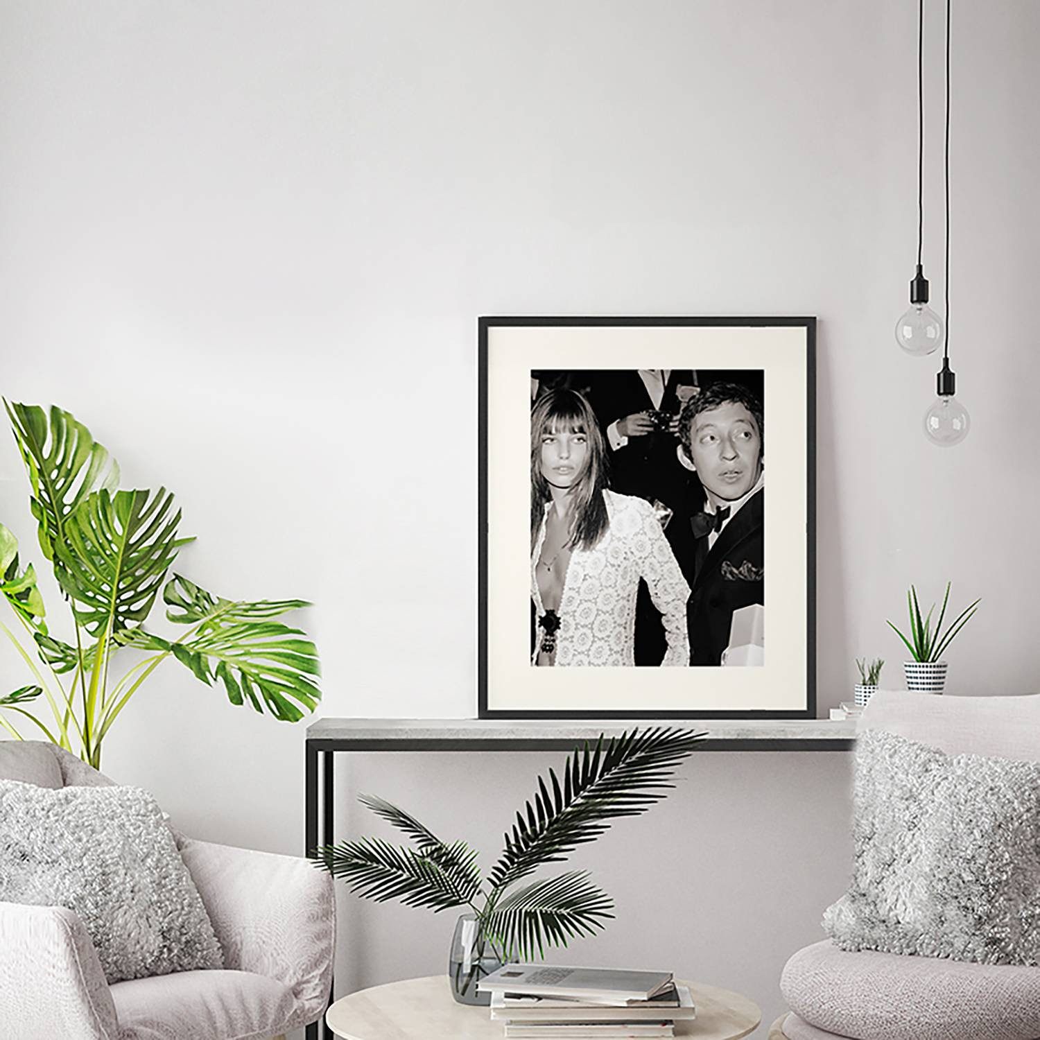 home24 Ingelijste print Serge Gainsbourg & Jane Birkin in gelakt massief beukenhout, multicolor, 52 x 62 cm