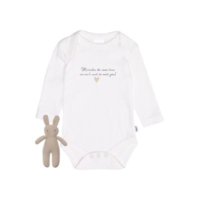 Erstausstattungspaket LILIPUT "Miracles do come true- we cant wait to meet you", Mädchen, Gr. 44, weiß (weiß, beige), 100% Baumwolle, KOB Set-Artikel Erstausstattungspaket, mit niedlichem Strickhasen