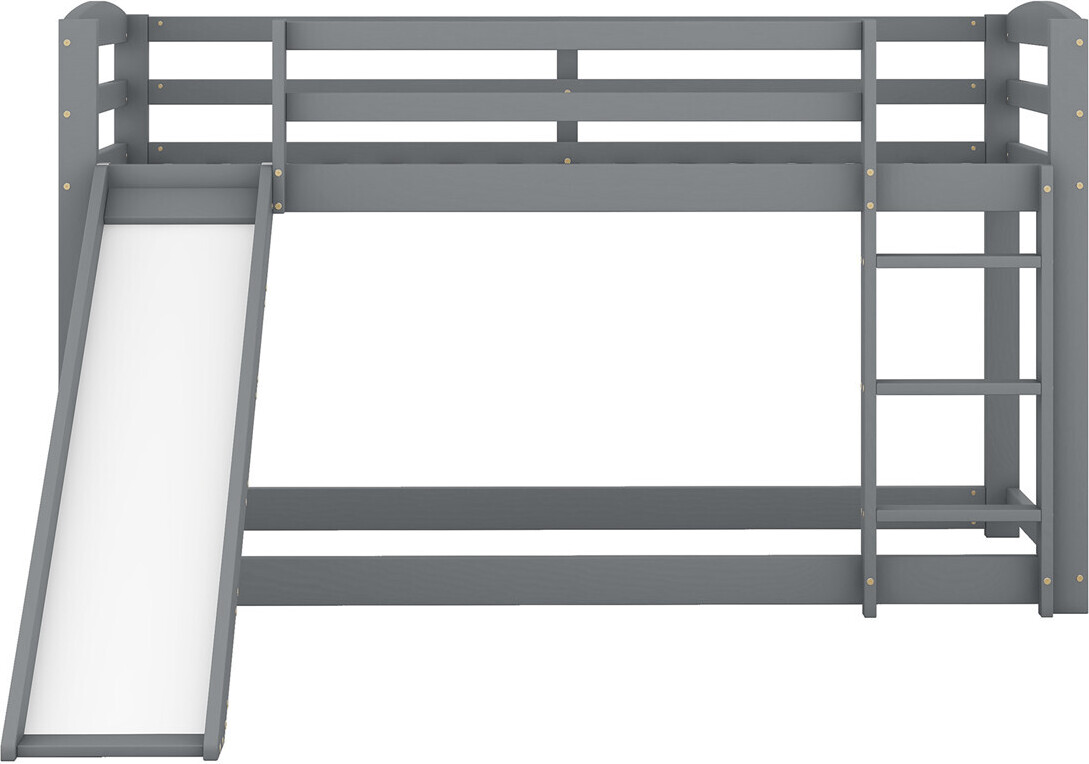 Etagenbett(90x200cm,Grau)Kinderbett mit Rutsche, Massivholzrahmen,einfache Montage