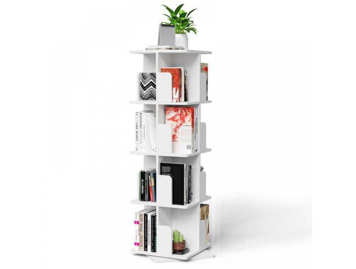 Lvhcmfohm Bibliothèque Rotative Bibliothèque Étagère Rangement Étagère Livre à 4 Niveaux 16 Compartiments Carré Blanc