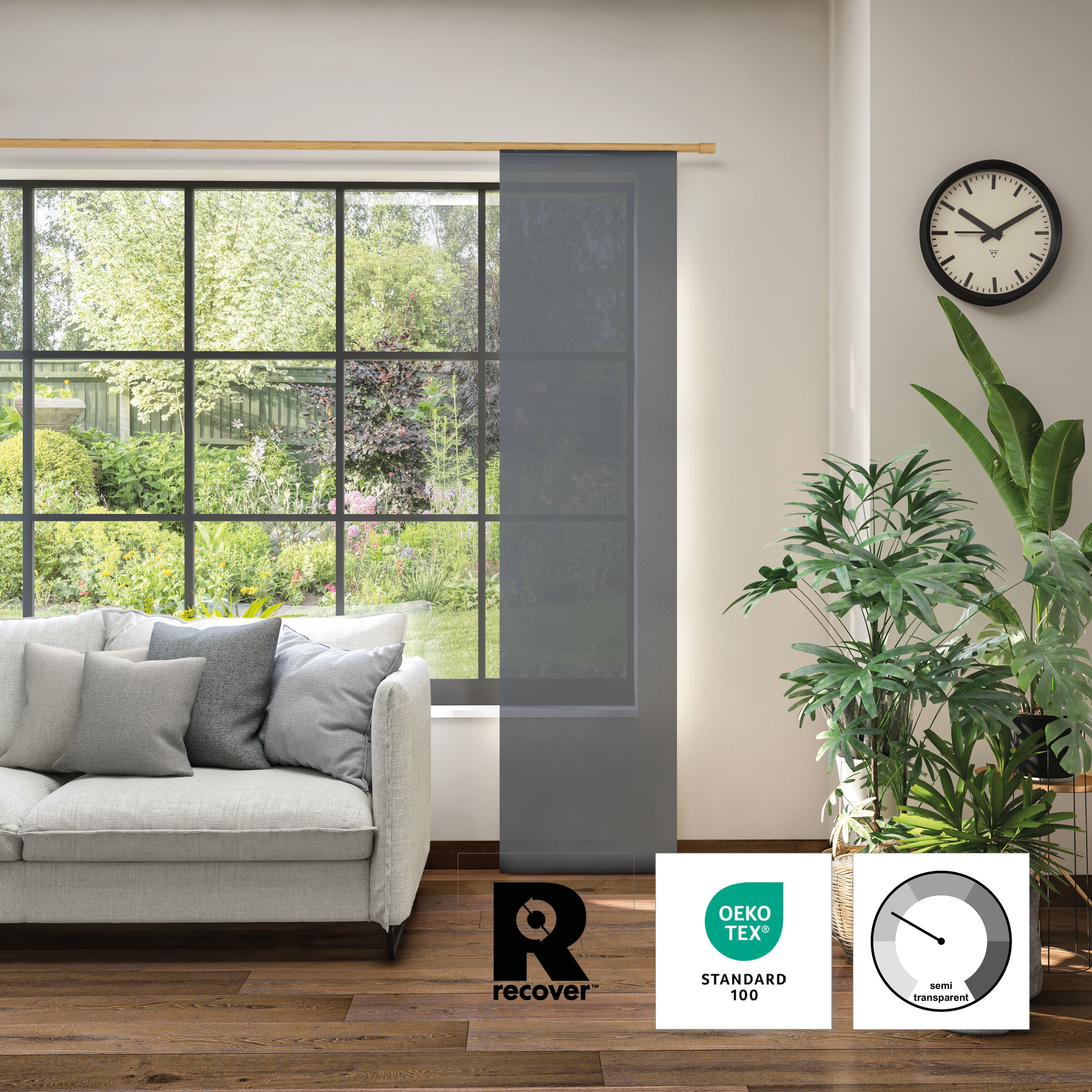 Neutex For You! Schiebegardine NEUTEX FOR YOU "Alora" Gr. 1, grau (anthrazit), B:60cm H:245cm, Baumwolle, Polyester, Gardinen, Schiebegardine anthrazit 245cm, Paneelwagen, 60cm