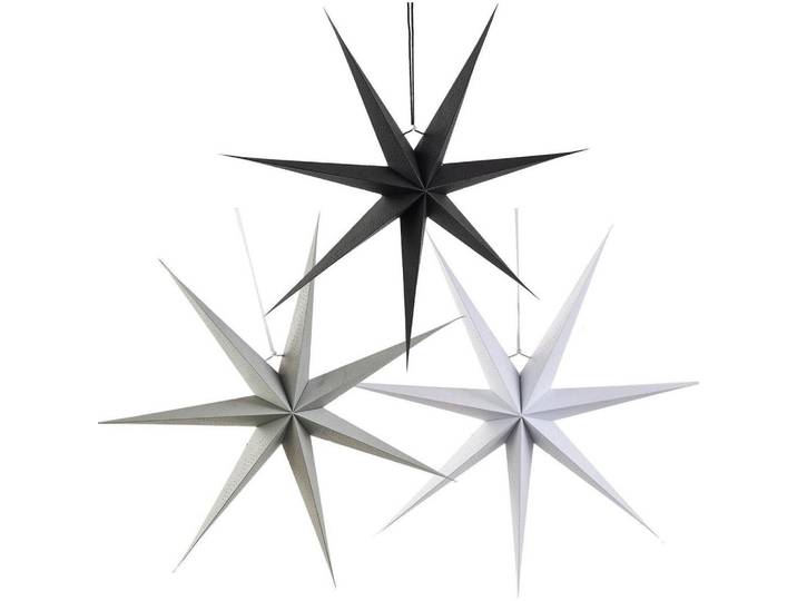 Papier Stern 3er Set 45 cm Grau Schwarz Weiß, Mehrfarbig, Papier, 45x1x45 cm, Dekoration, Weihnachtsdekoration