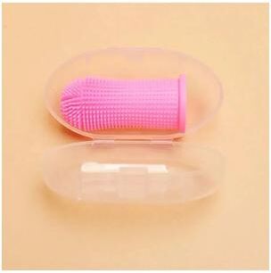 Inspire Essentials Silicone Pet Finger Toothbrush Soft Oral Cleaning Brush For Dogs And Cats pink