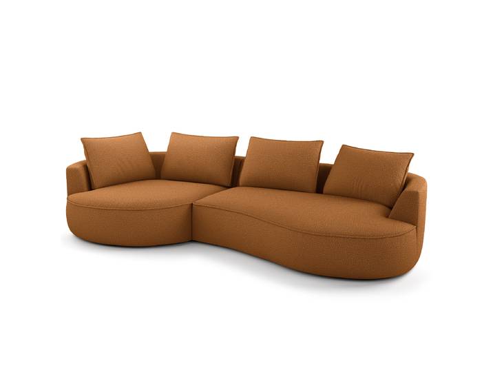 Bigsofa Braun/Karamell Bouclé Stoff Ronka 322 x 82 x 154cm Ausrichtung links Glamour