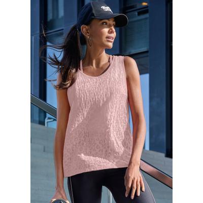 Funktionstop LASCANA ACTIVE, Damen, Gr. M (40/42), blau (rosa), Obermaterial: 60% Baumwolle, 40% Polyester, gemustert, unifarben, lässig geschnitten hüftlang, Rundhals, normaler Saum, Tops, Leo-Optik mit weitem Armausschnitt