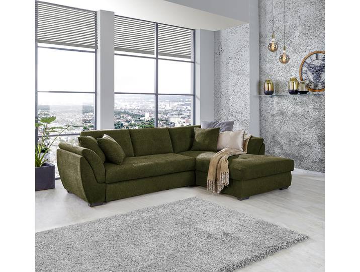 Ecksofa mit Schlaffunktion Grün Webstoff Roge 278 x 83 x 187cm Schlaffunktion davorstehend links mit Schlaffunktion Modern