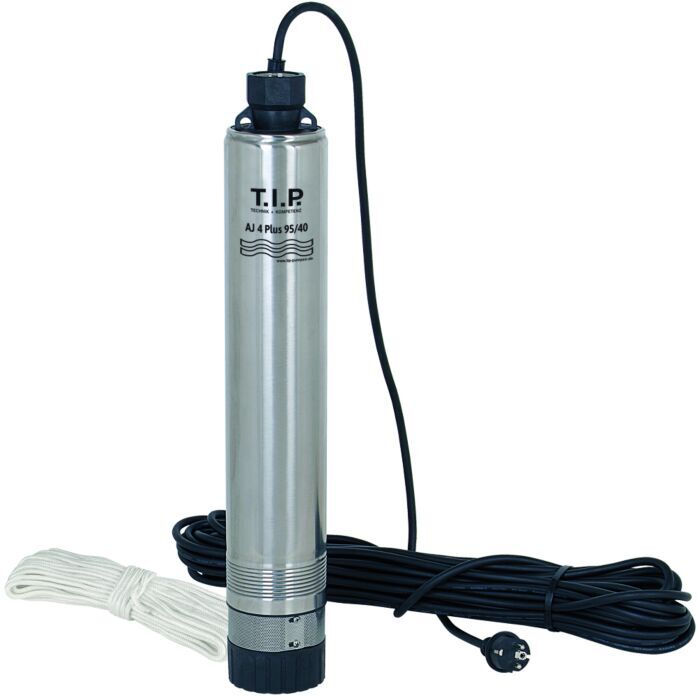 T.I.P. AJ 4 Plus 95/40 Brunnenpumpe - Tiefbrunnenpumpe 30177 Edelstahl, 5.500 l/h,  40 m Förderhöhe, 900 W, inkl. Ablassseil