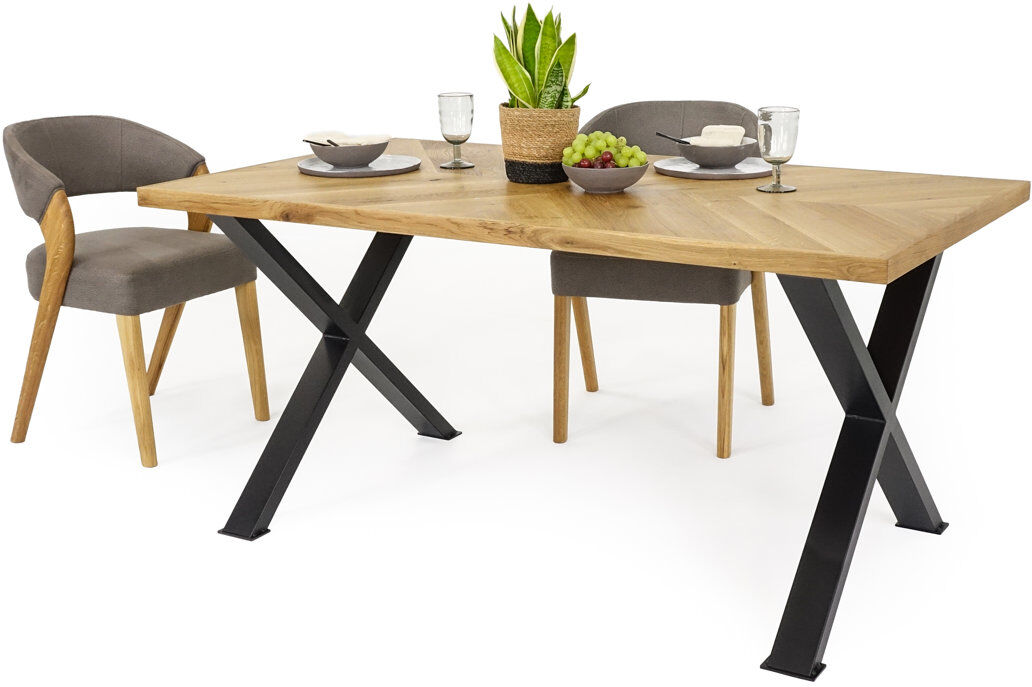 Natur Pur Nikita Oak Metal Base Dining Table Brown Oil 75cm H x 180cm L x 90cm W