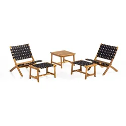 GreenYard 5tlg. Gartenmöbel-Set Bistrotisch mit 2 Stühlen und Ottomane in Holzoptik