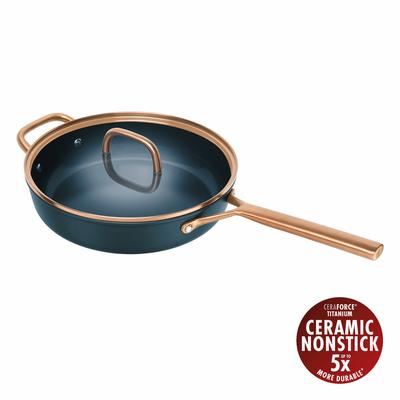 Schmorpfanne ZWILLING "Milano, Pfanne mit Glasdeckel", blau, B:29,4cm H:9,7cm L:56,3cm Ø:28cm, Pfannen, Schmorpfanne, Keramik-Antihaftbeschichtung, Induktion, Made in Italy