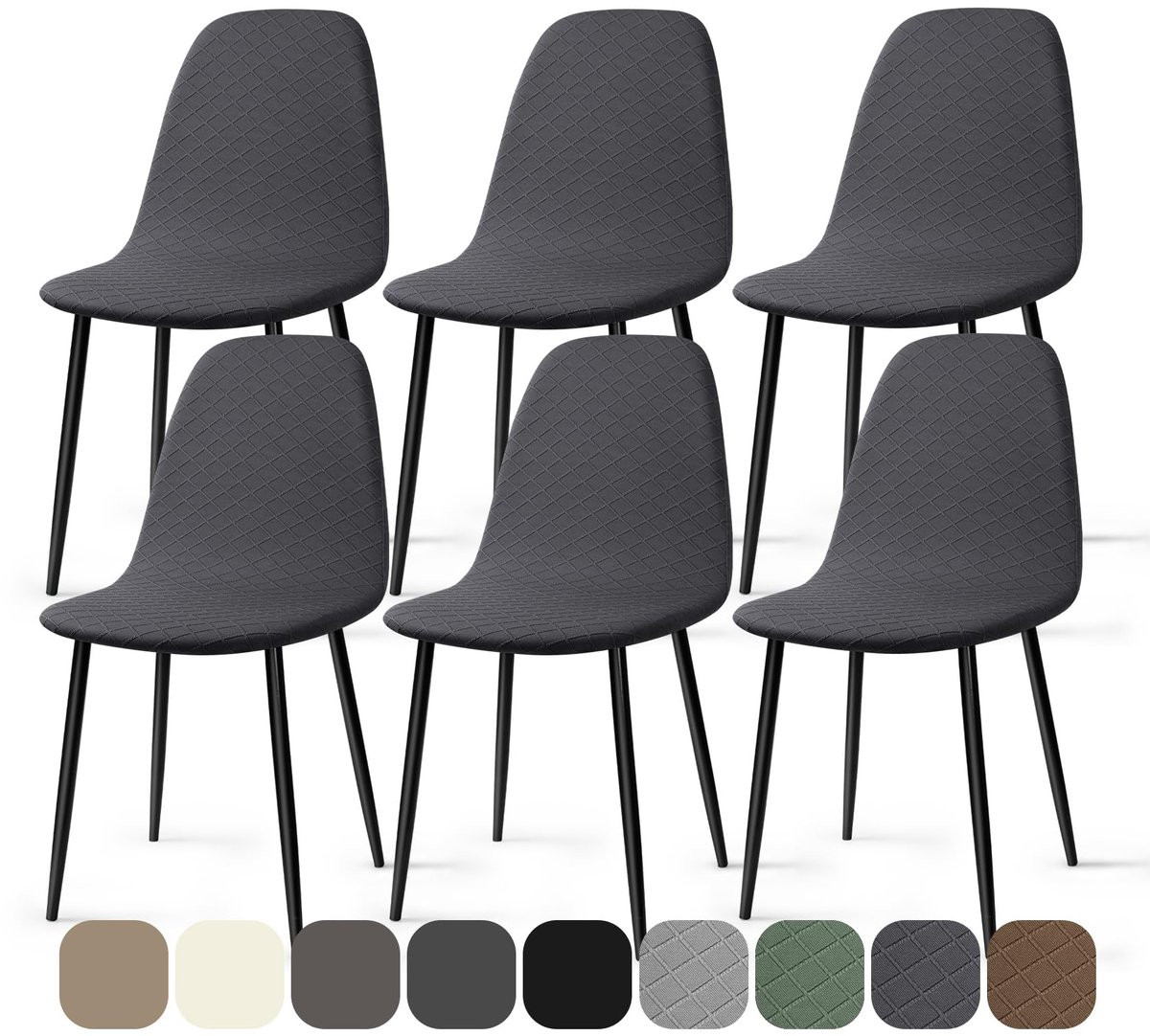Unyqoos set van 6 donkergrijze elastische stoelhoezen voor eetkamerstoelen