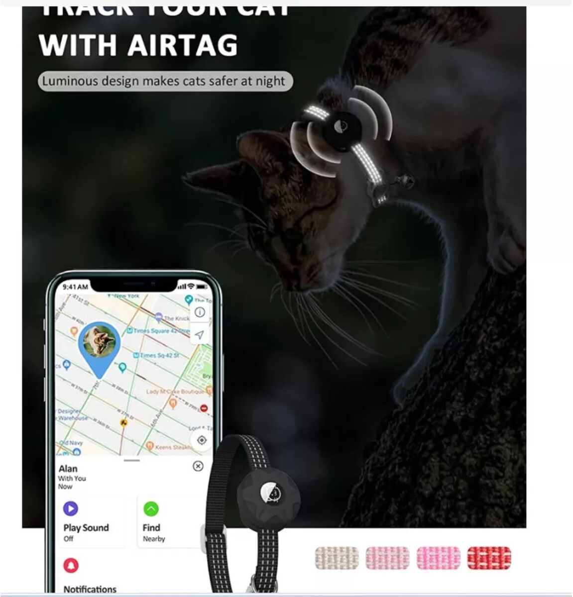INF Leuchtendes Airtag-Halsband für Haustiere mit Glocke – Verstellbar & Anti-Verlust Schwarz