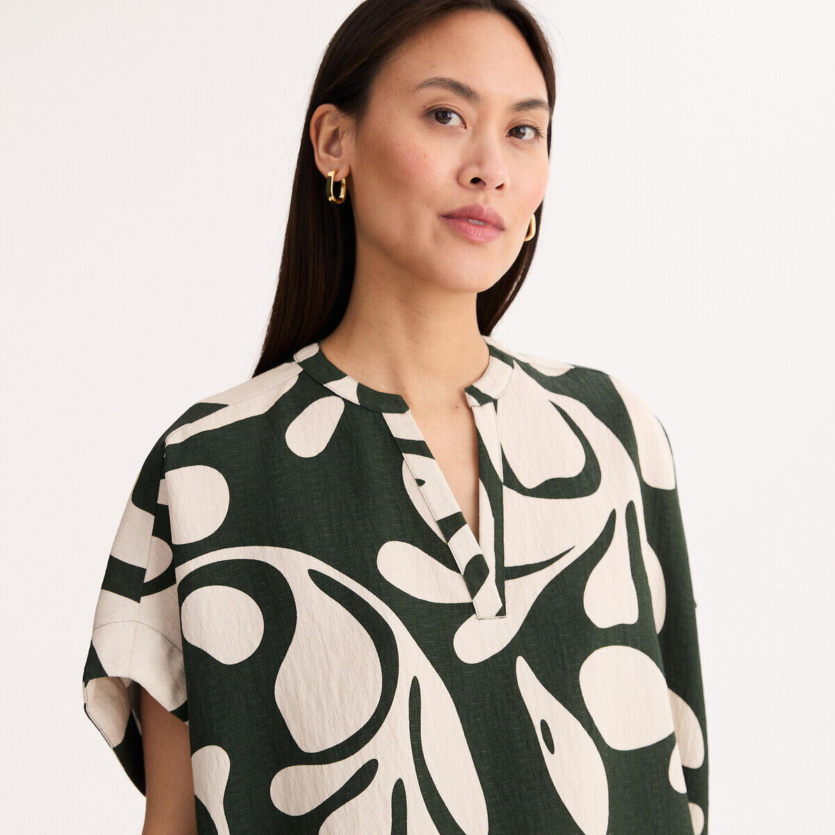 ANNE WEYBURN Blouse col V manches courtes imprimé graphique