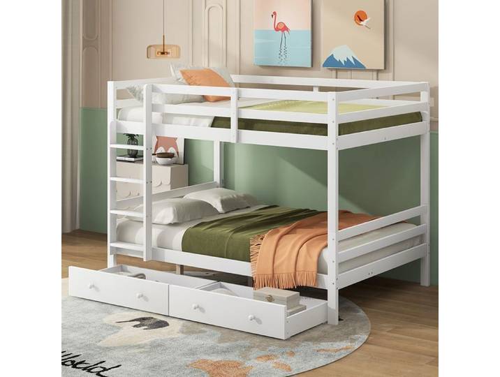 Lit superposés 140x200 cm Lit jeune enfant avec 2 tiroirs - SWEIKO - Blanc