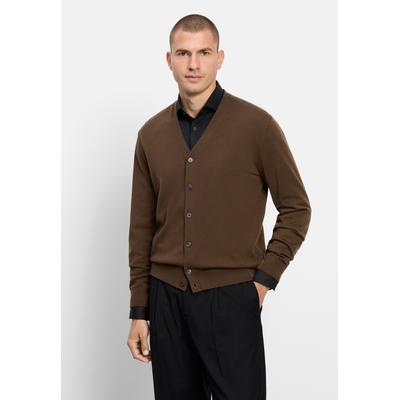 Strickjacke OLYMP "OLYMP Casual Strick, Strickjacke", Herren, Gr. XXL, braun (schwarz, braun), 100% Schurwolle, Strickjacken Strickjacke