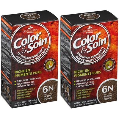 Color & Soin Coloration, Coloration permanente aux extraits végétaux, blond foncé n° 6N, é 2x135 ml Creme