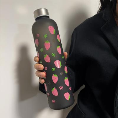 Youfap Market Portable Leak Proof Strawberry Pattern Water Bottle, Ideal Christmas Gift For Students And Couples black