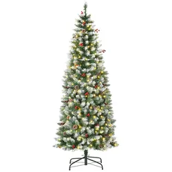 WEIHNACHTSBAUM 1,8 m Christbaum 618Zweige mit LED-Lichter Beeren PVC Grün+Weiß