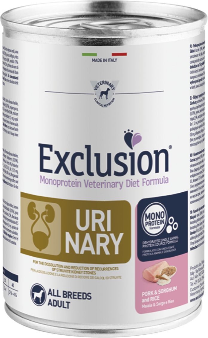Exclusion Diet Urinary Maiale Sorgo e Riso Alimento Umido Monoproteico per Cani 400 gr