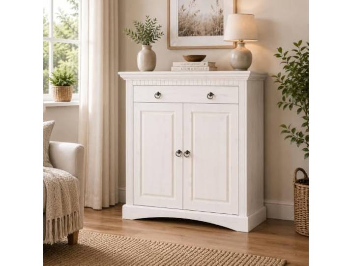 clever-moebel 2trg. Kommode im Landhausstil, Kiefernholz, weiß gelaugt, Schrank, Sideboard