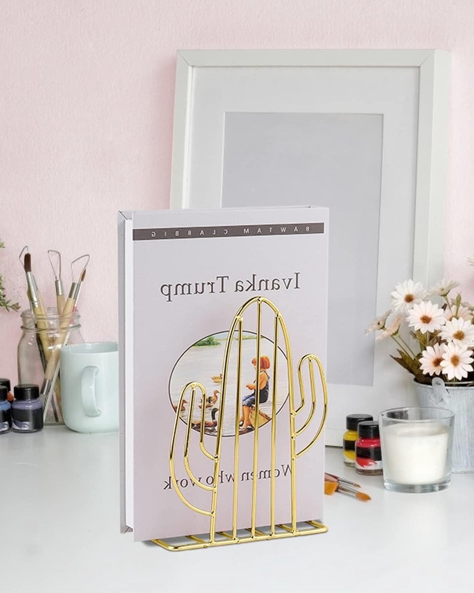 Geometrische Decoratieve Boekensteunen - Stabiele Boekhouders voor Zware Boeken, Goud, 2 Paren