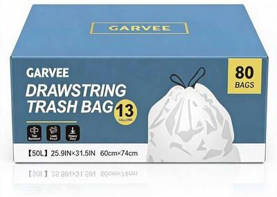 Garvee Box-Packed 50L (13 Gallon) Trash Bags, HDPE Garbage Bags with Drawstring, 80 Count 2 Rolls for Home Office Kitchen