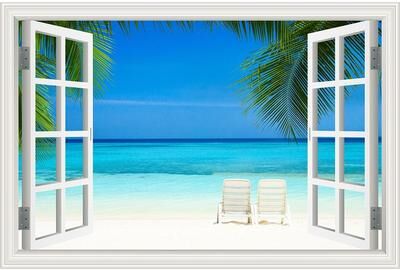 Inspire Essentials 3D Beach Window Wall Sticker Ocean View Room Decor 4 28x40inch