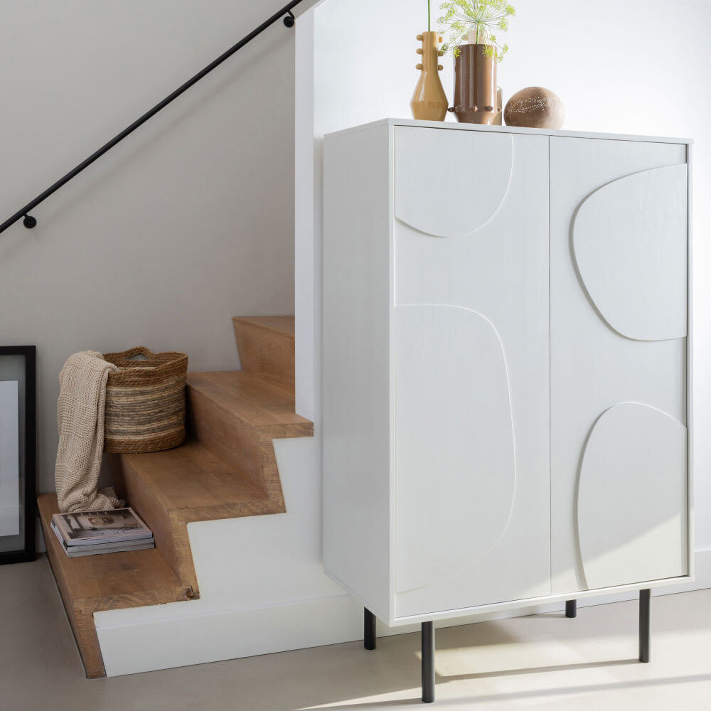 WOOOD Aparador alto de 2 puertas de madera h135cm - greige