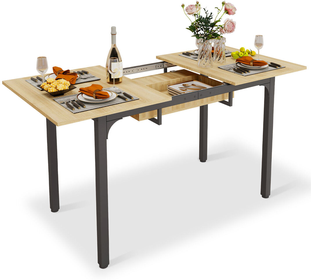 Borough Wharf Extendable Antke Dining Table With 110-150cm Tabletop, Kitchen Wood Desk With 4-8 Seats, Space Saving Beige 110-150cm