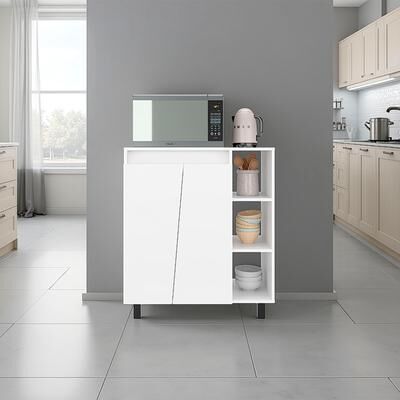 Microwave Sideboard Cabinet, Freestanding Compact Kitchen Pantry with 2-Door Cabinet Storage